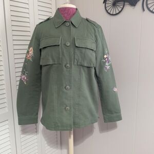 Women's Size M Levi Strauss & Co. Floral Embroidered Army Green/Olive Shacket